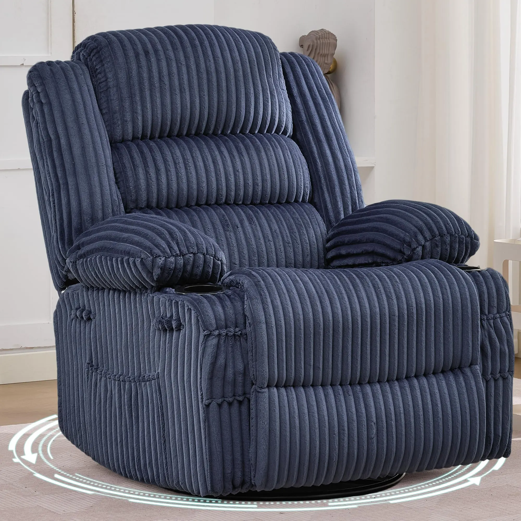 Rocking Recliner Chair Jumbo Corduroy Nursery Swivel Glider – Cup Holder, Deep Seat, Lazy Boy for Living Room