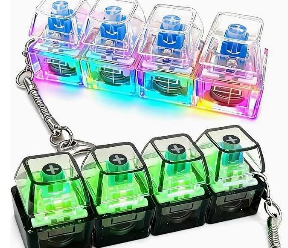 4-key decompression button, Russian Tetris keychain, mechanical key with light-emitting function, stress-reducing fingertip toy key.