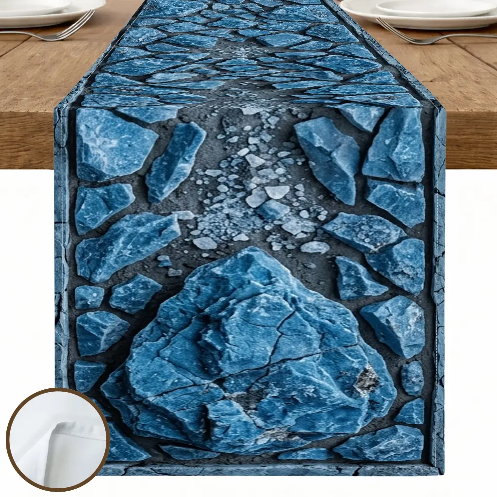 1pc Blue Stone Crack Table Runner, Rustic Style, Textured Pattern with Decorative Edges, for Dining Table Kitchen Decor Home Decor Fall Decor