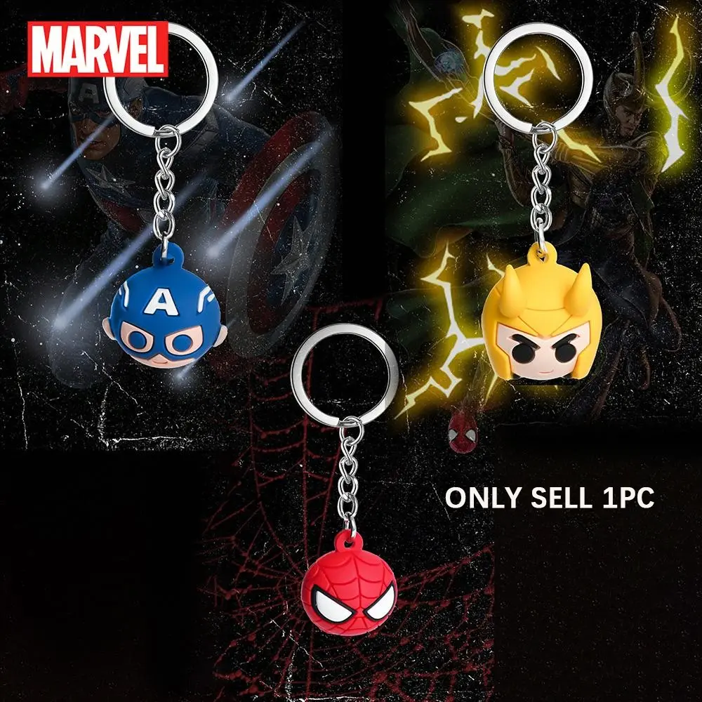1PC Marvel Officially Licensed Spider Man Captain America Loki Ball Keychain Keyring Creative Cute PVC Keychain Superhero Key Charm Backpack Ornament Key Bag Decoration Small Gifts Keychain Collectibles