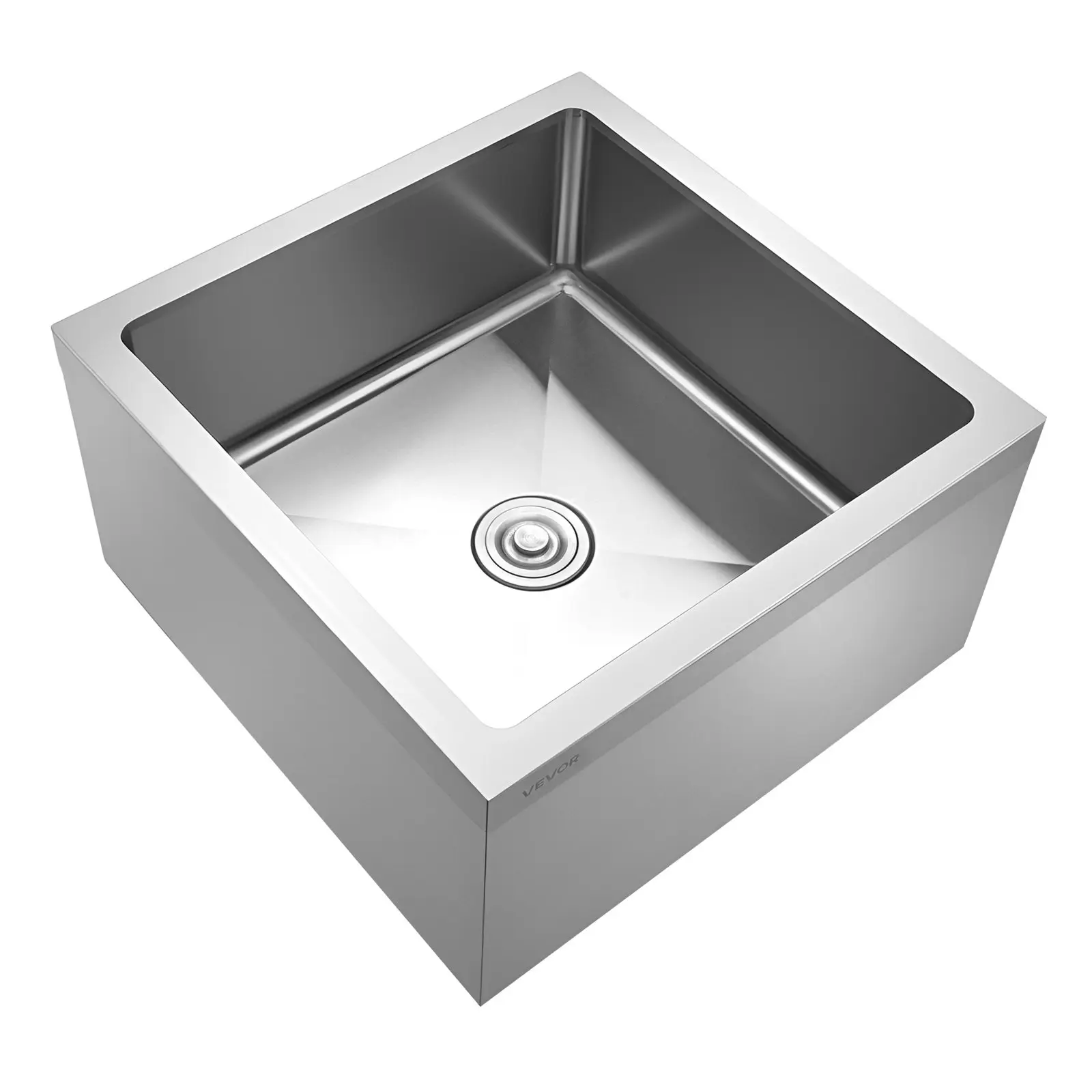 Stainless Steel Floor Mop Sink, 24x 24x 13 in, 304 Stainless Steel, with 3-in-1 Filter and Wall-Mounted Bracket, X-Shaped Groove for Quick and Smooth Drainage, for Balcony and Bathroom
