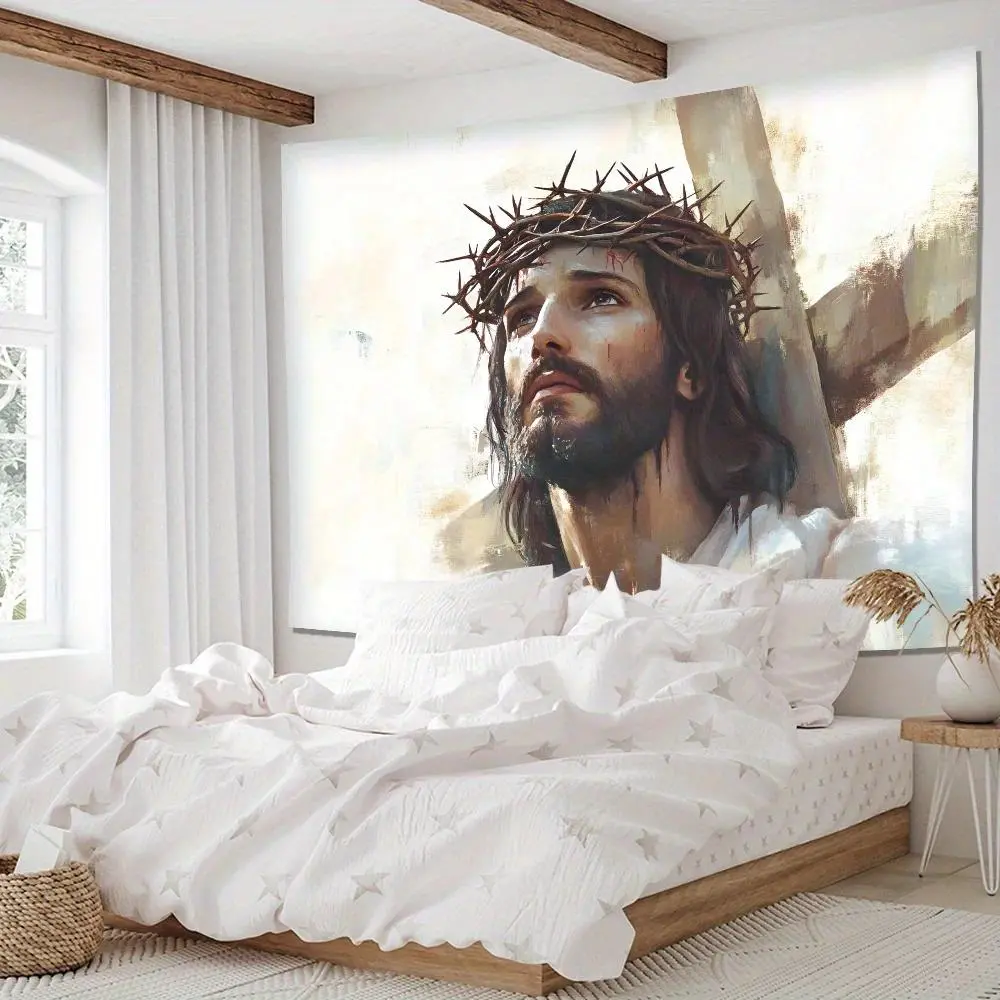 Jesus Christ Tapestry, Religious Art Wall Decor for Bedroom or Living Room, Large Hanging, Add Spiritual Inspiration