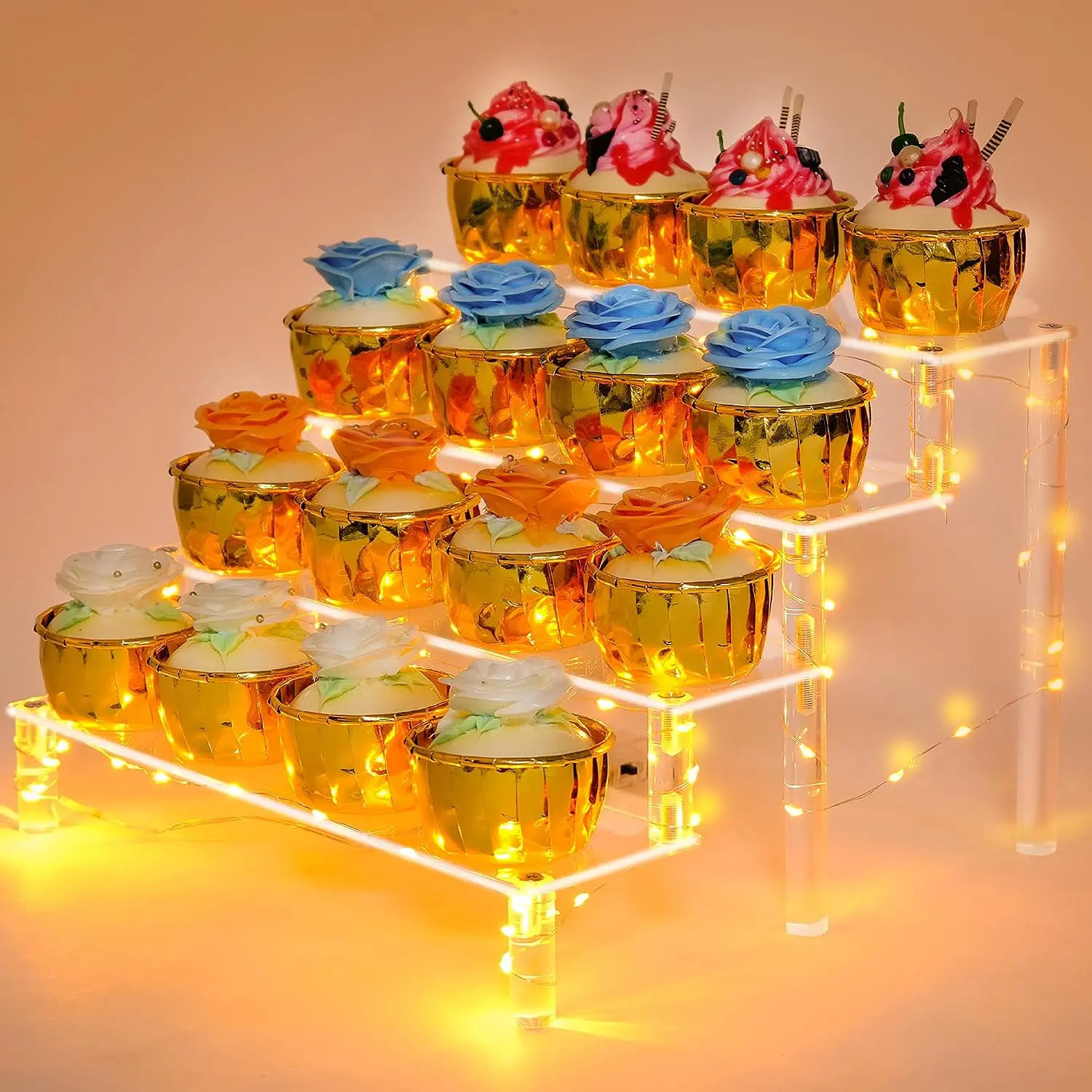 Display Shelf Cake Stand – 4 Tier Shelf Cake Pop Stand – Multifunctional and Durable  Stand – Mounting Hardware Included – Ideal for Desserts, , Glassware, Figurines