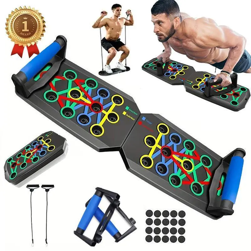 Color-Coded Push Up Board, Portable Home Fitness Machine with Resistance Bands, Adjustable Workout Equipment with Non-Slip Base for Core & Upper Body Strength