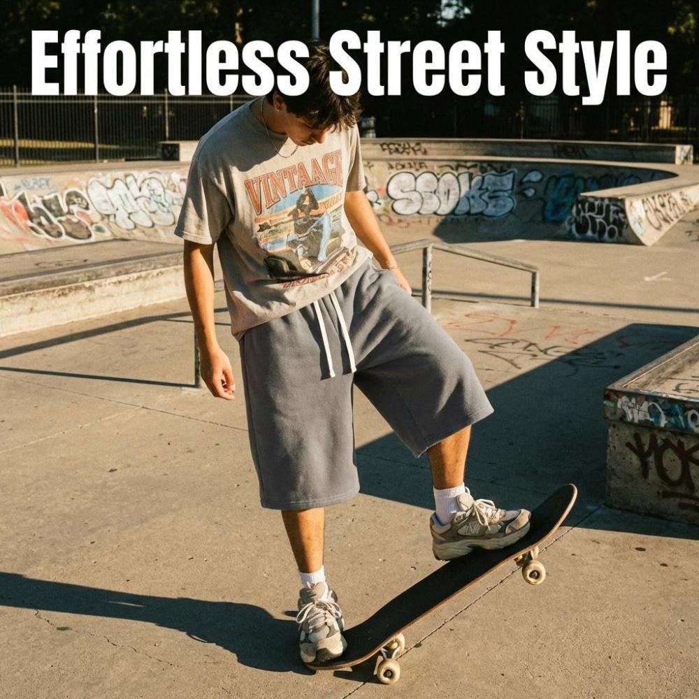 Men's Baggy Deep Crotch Sweat Shorts Extra Long Knee-Length Drawstring Streetwear Hip Hop Shorts with Pockets Casual Breathable Athletic Summer Workout Shorts for Mexican American Street Style