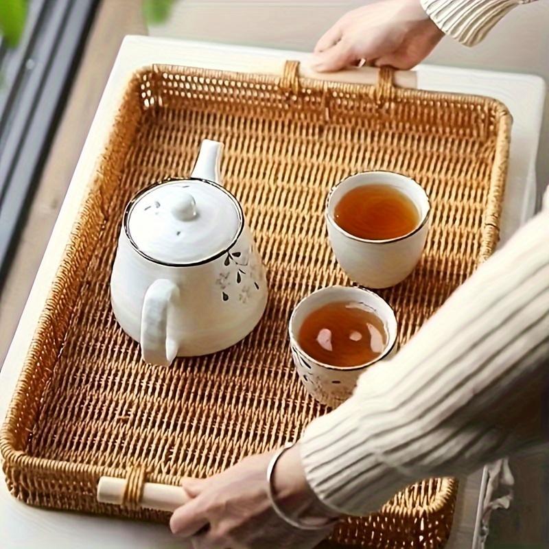 Vintage Hand-woven Rattan Storage Basket with Wooden Handle, 1 Count Multifunctional Storage Tray, Picnic Bread and Snack Basket, Home Storage and Finishing, Organiser