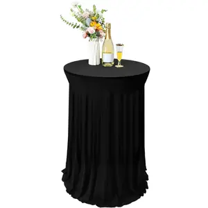 Round Spandex Cocktail Tablecloths with Skirt Cocktail Round Table Cover Spandex Stretch Tablecloth for Fitted High Top Table Bar Wedding Party Banquet (23.6in/27.6in/31.5in)