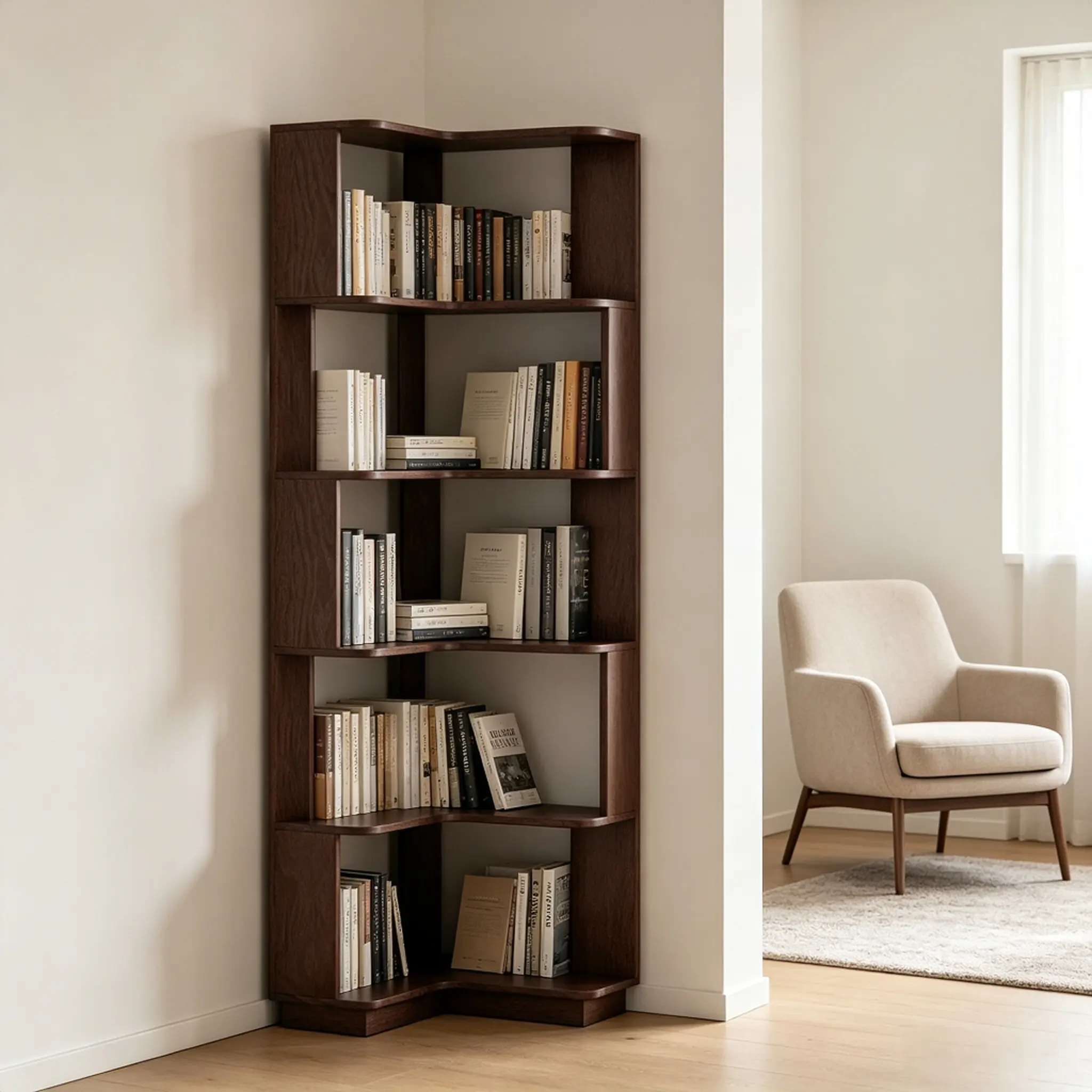 6 Tier L-Shaped Corner Bookshelf, Freestanding Wood Bookcase with Anti-Tipping Device & Anti-Fall Panels, Tall Open Storage Display Shelf Organizer for Living Room Bedroom Home Office, Dark Red/Ox Blood Red, 21.65" x 64.57"