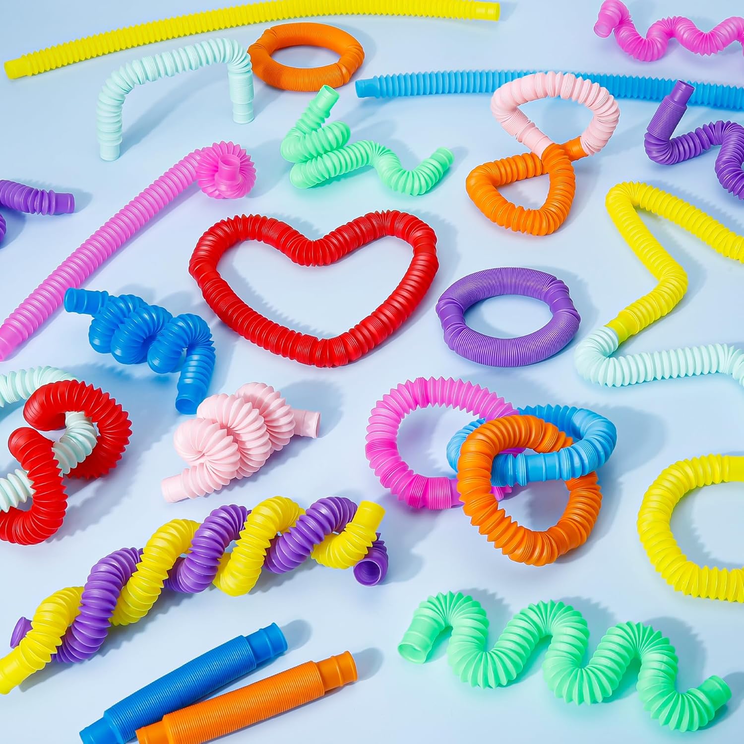 30 Pack 10-Color Pop Tubes, Easter Basket Stuffers for Toddlers & Kids, Stress Relief Autism Sensory Fidget Toys, Ideal for Party Favors, Classroom Prizes, Travel & Therapy Use