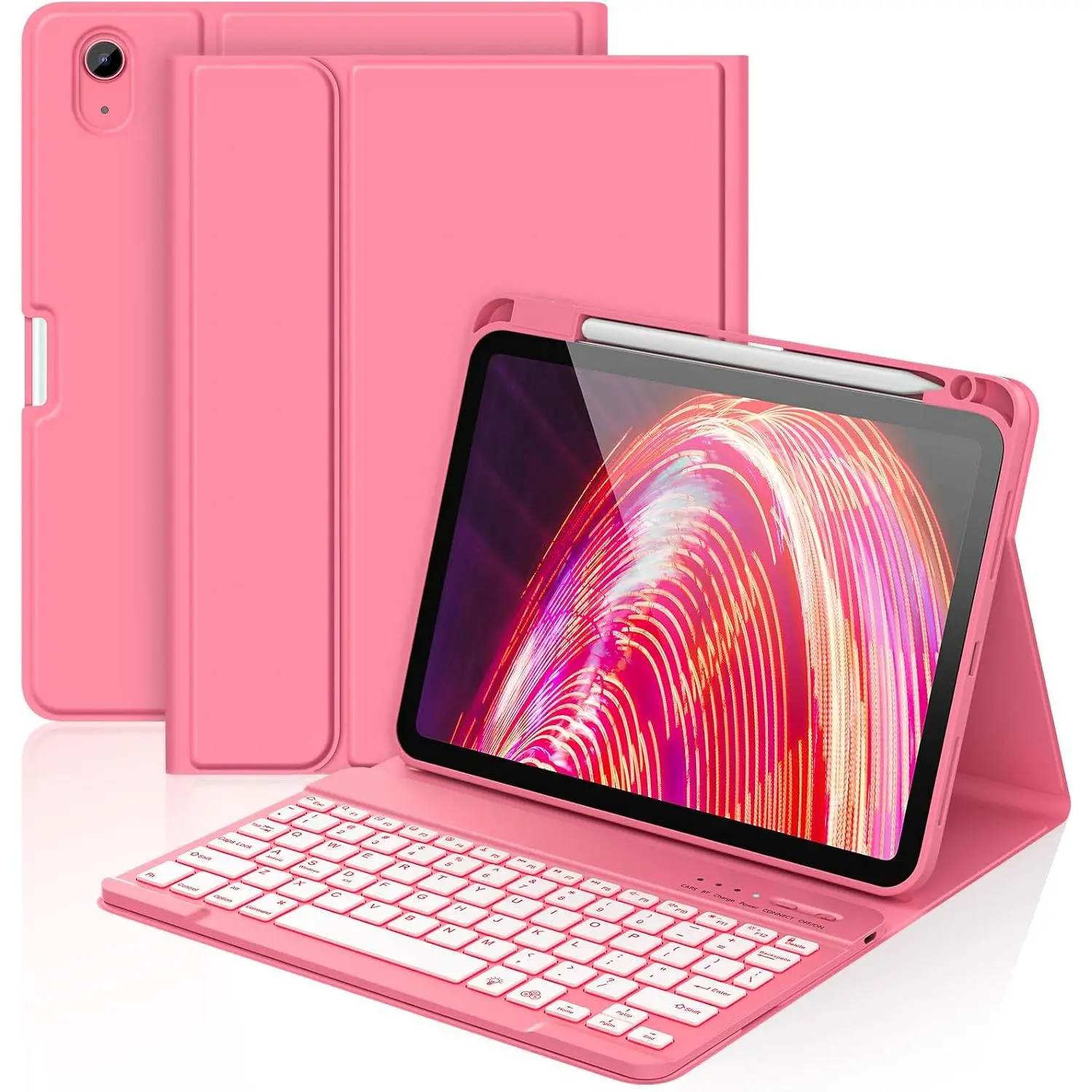 for iPad A16 11th 10th Generation with Keyboard - 7 Colors Backlight Detachable Folio Keyboard for iPad (A16) 11th Gen 2025 & 10th Gen 10.9 inch 2022, Smart Wake/Up, Watermelon Red | 7-Color Backlit, Folio Design, Smart Wake/Sleep, Penci