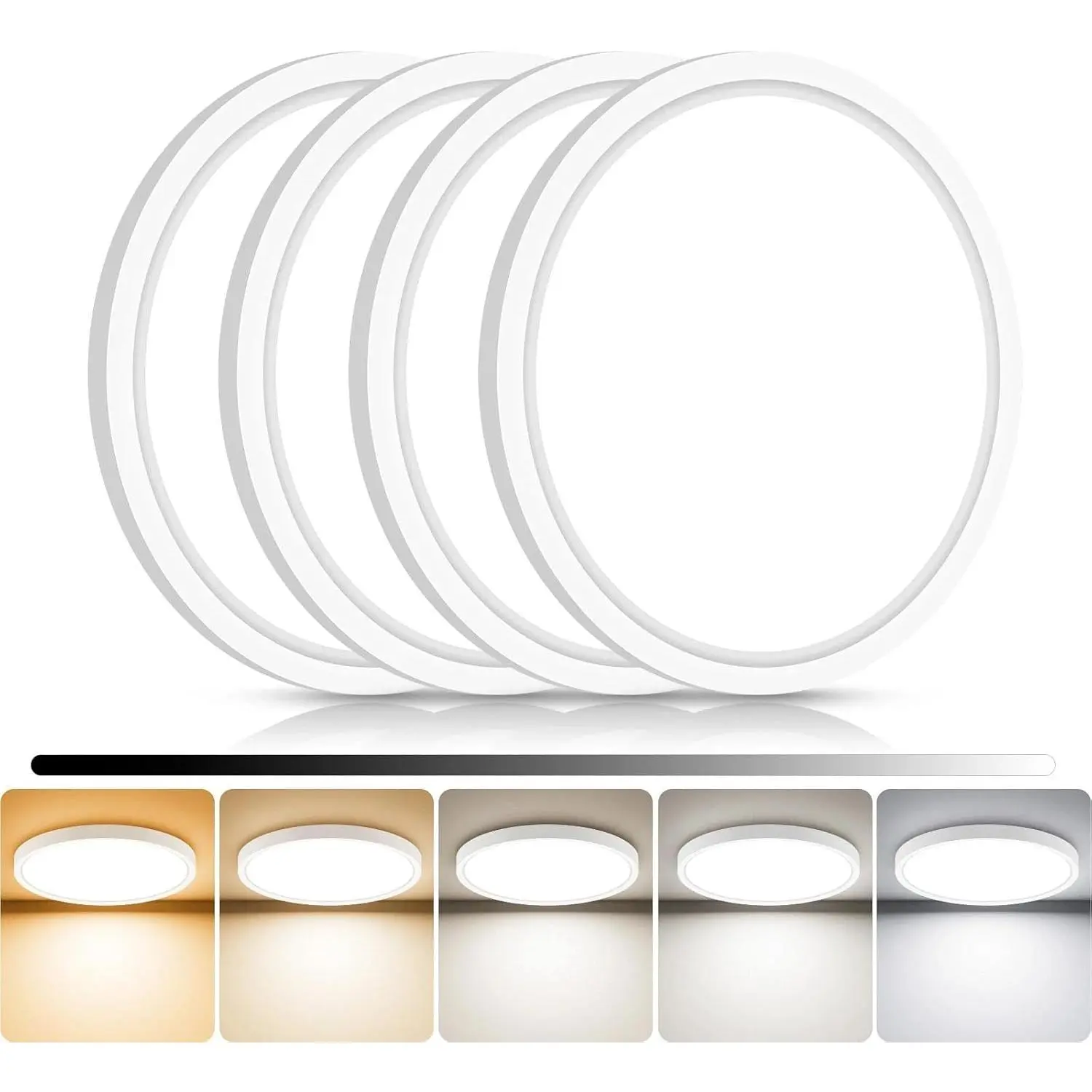 4Pack 7inch LED Flush Mount Ceiling Light, Dimmable & 5Color Temperatures (3000K-6500K), 15W Round Slim White Light Fixture for Closet Hallway Kitchen Bathroom Laundry
