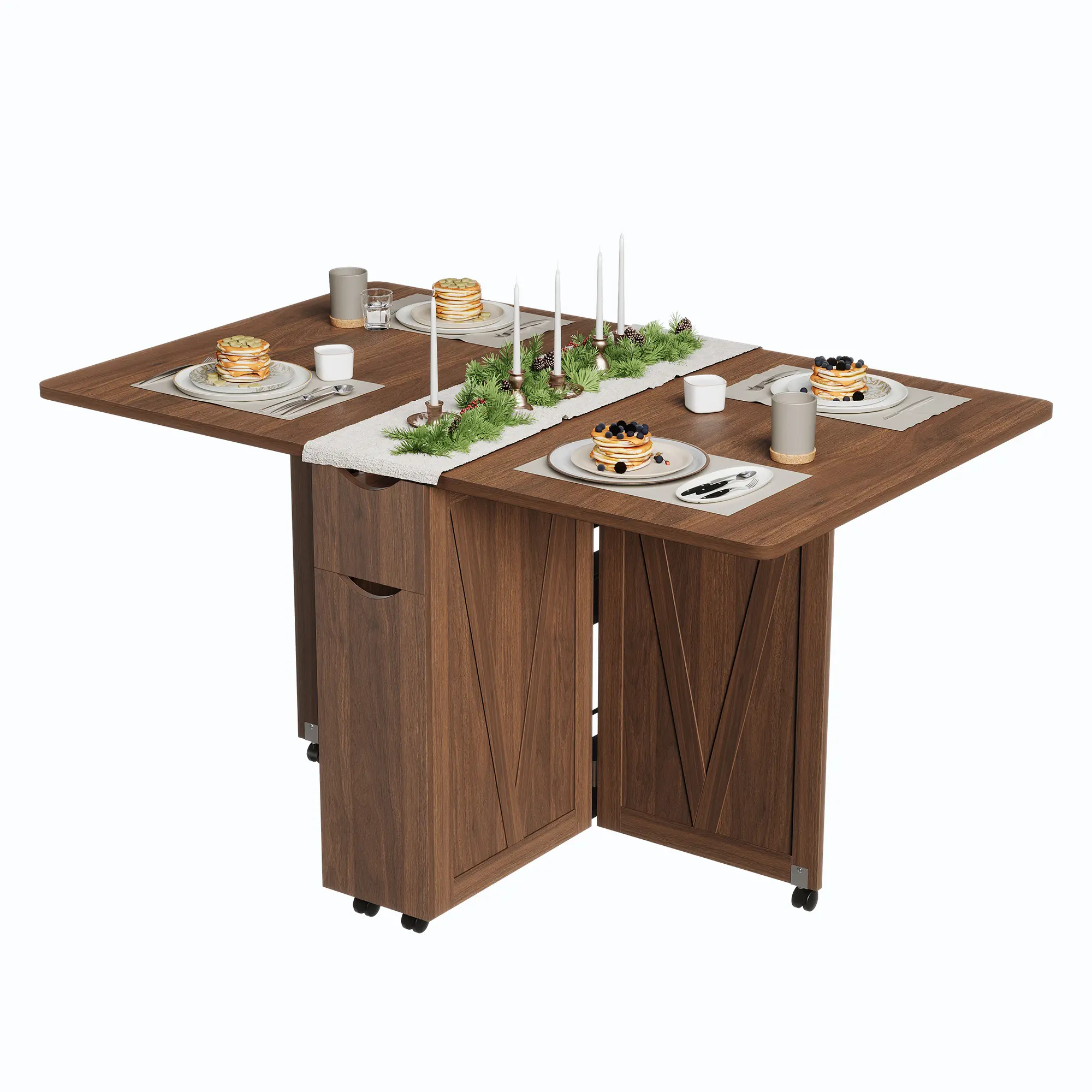 ✨ Garvee Folding Dining Table with Storage – 6 Wheels, Drawer & Shelves. Fits 4, Folds Flat for Small Apartments & Studios! 🏠🍽️
