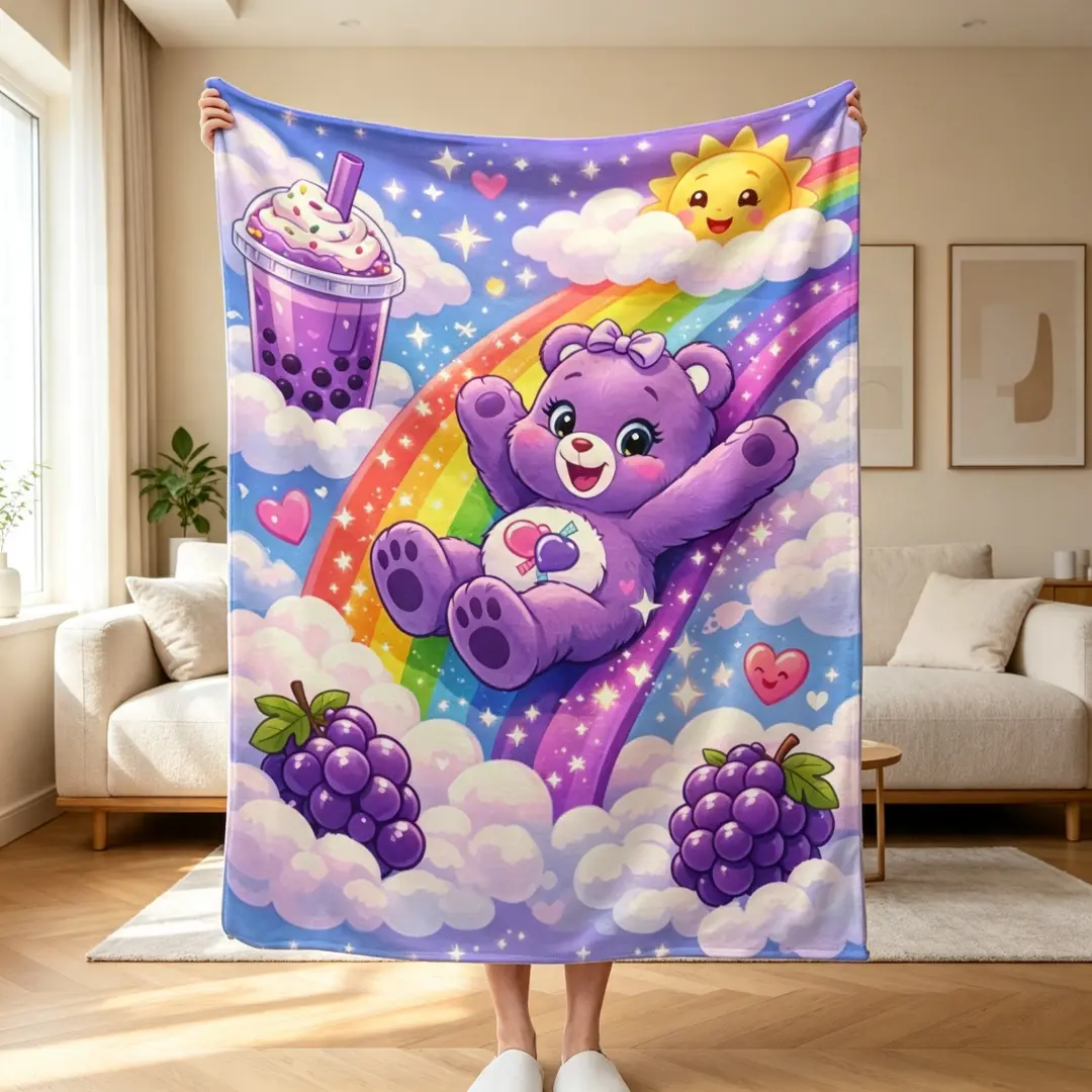 This adorable pink rainbow bear flannel blanket is soft, cute, and plush. The soft, comfortable cartoon bear fleece blanket in gentle colors makes it a perfect gift for children, family, and friends.