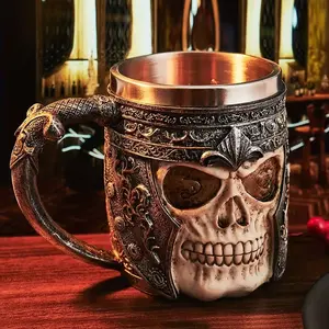 Stainless Steel Viking Warrior Beer Cup, 3D Skull Knight Coffee Mug, 450ML Capacity, Durable and Stylish Drinkware for Parties and Daily Use