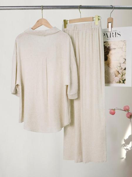 Women's Cotton Linen Short Sleeve Shirt and Long Pants Set, Relaxed Fit and Casual Style for Everyday Comfort