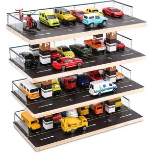 Display Case for Hot Wheels & Matchbox, 1/64 Scale Diecast Toy Car Storage, Parking Garage Diorama - Freestanding Storage with 4 Levels 24 Spots Maximum 40 Cars(Gift)