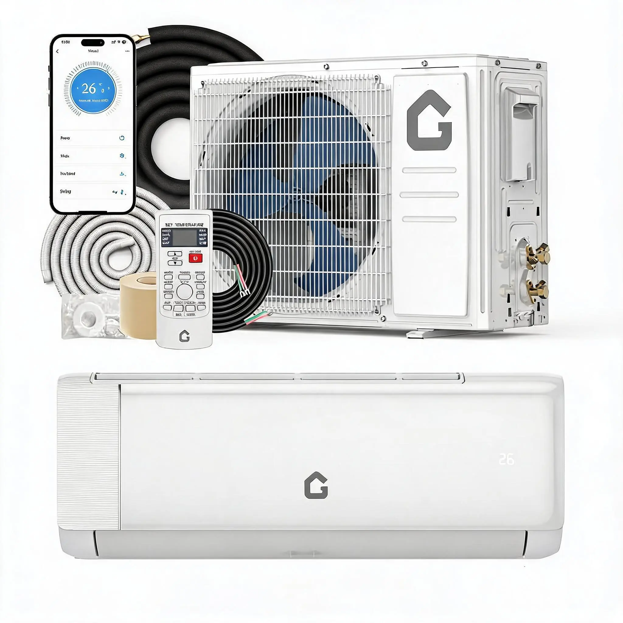 Wall Mount Cool Heat Pump, 12000 BTU Energy Efficient Ductless Mini Split AC - SEER2 18.5 Inverter, WiFi Smart Control, 32dB Ultra-Quiet, 208-230V, Covers Up to 750 Sq.Ft for Home, Bedroom, 208-230V