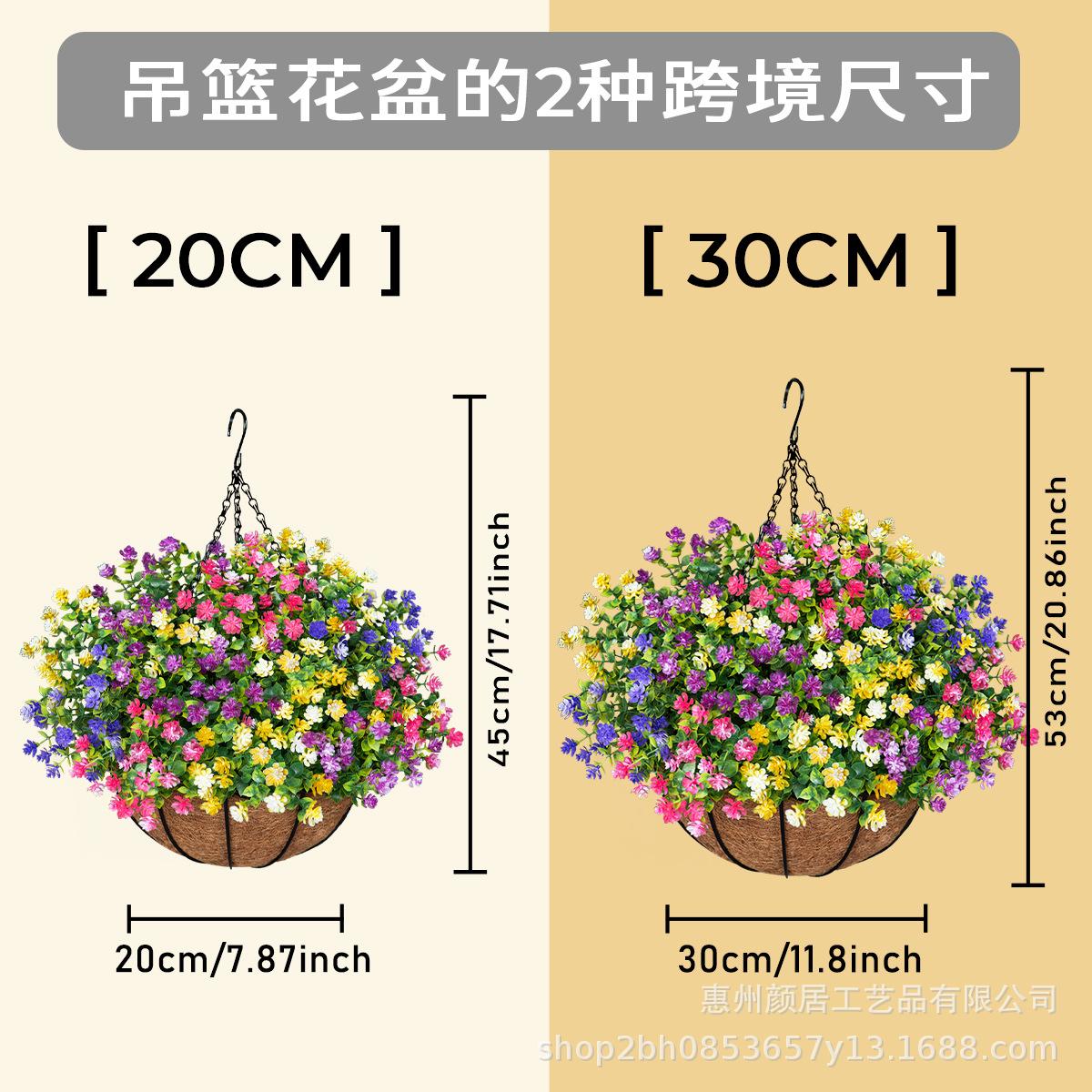 Artificial eucalyptus, camellia, and coconut palm flower baskets, hanging baskets, artificial flowers for home, garden, outdoor, and festive decorations