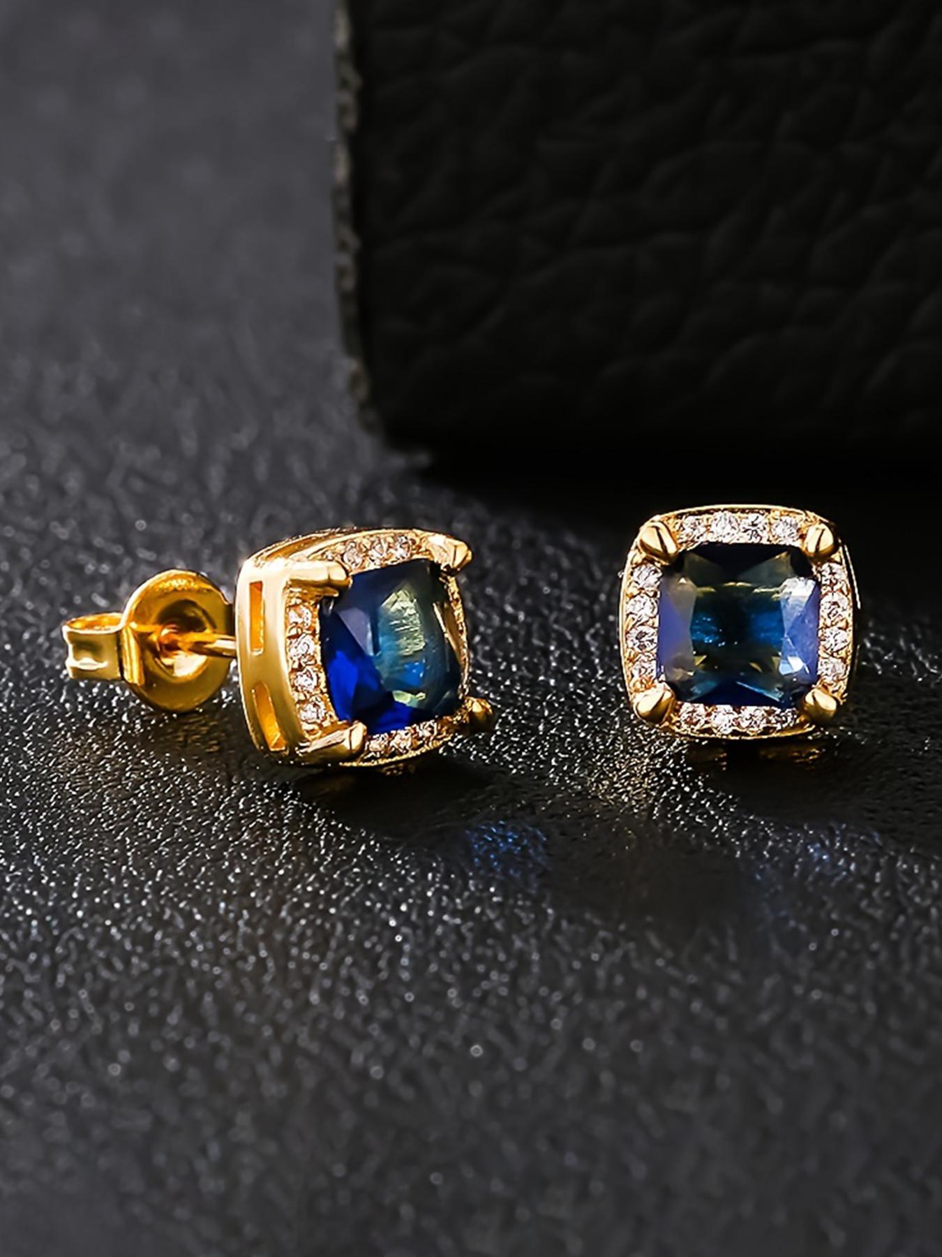 ICED CHICS 1 pair of 18k gold-plated square synthetic zirconia stud earrings, suitable for both men and women, 6mm mini hip-hop punk jewelry, fashionable and avant-garde accessories, creating eye-catching looks