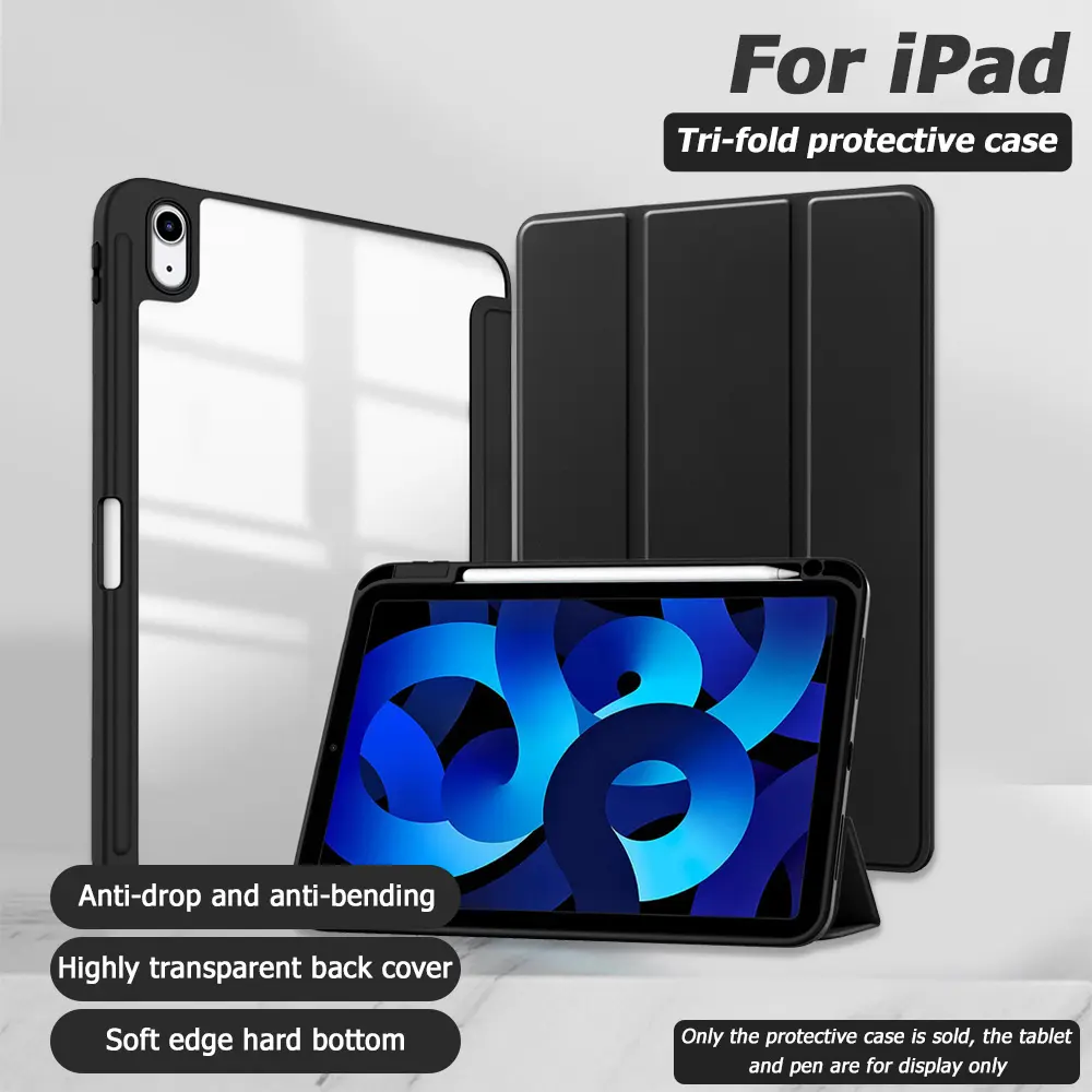 Apple iPad Pro 13 (2024)(M4)&Pro 13 (2025)(M5), Thin and Lightweight Tri-Fold Smart Case with Pencil Holder, Semi-Transparent Hard Acrylic Back, Auto Wake/Sleep
