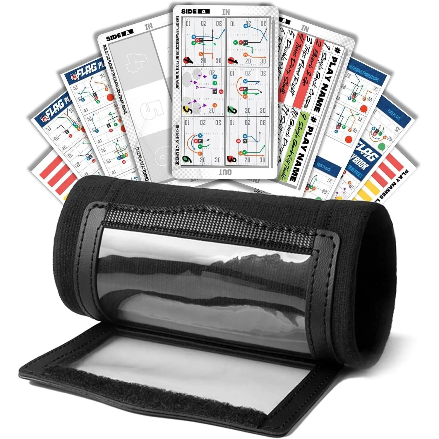 1NMORE 5v5, 7v7 Football Wristbands with Playbook System, Quarterback Wrist  for Youth, Flag Football Wrist Bands with Plays Stickers & PVC Cards