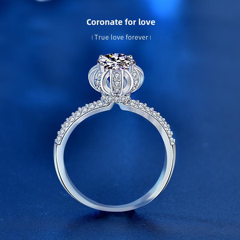 Ladies' Love Crown S925 Sterling Silver Synthetic Moissanite Ring – Simulated Crown Design for Female Engagement, Wedding, and Single Wear with Custom Engraving - A Perfect Gifts For Lovers,Friends,Boyfriends,Girlfriends,Wife,Thanksgiving,IndependenceD704