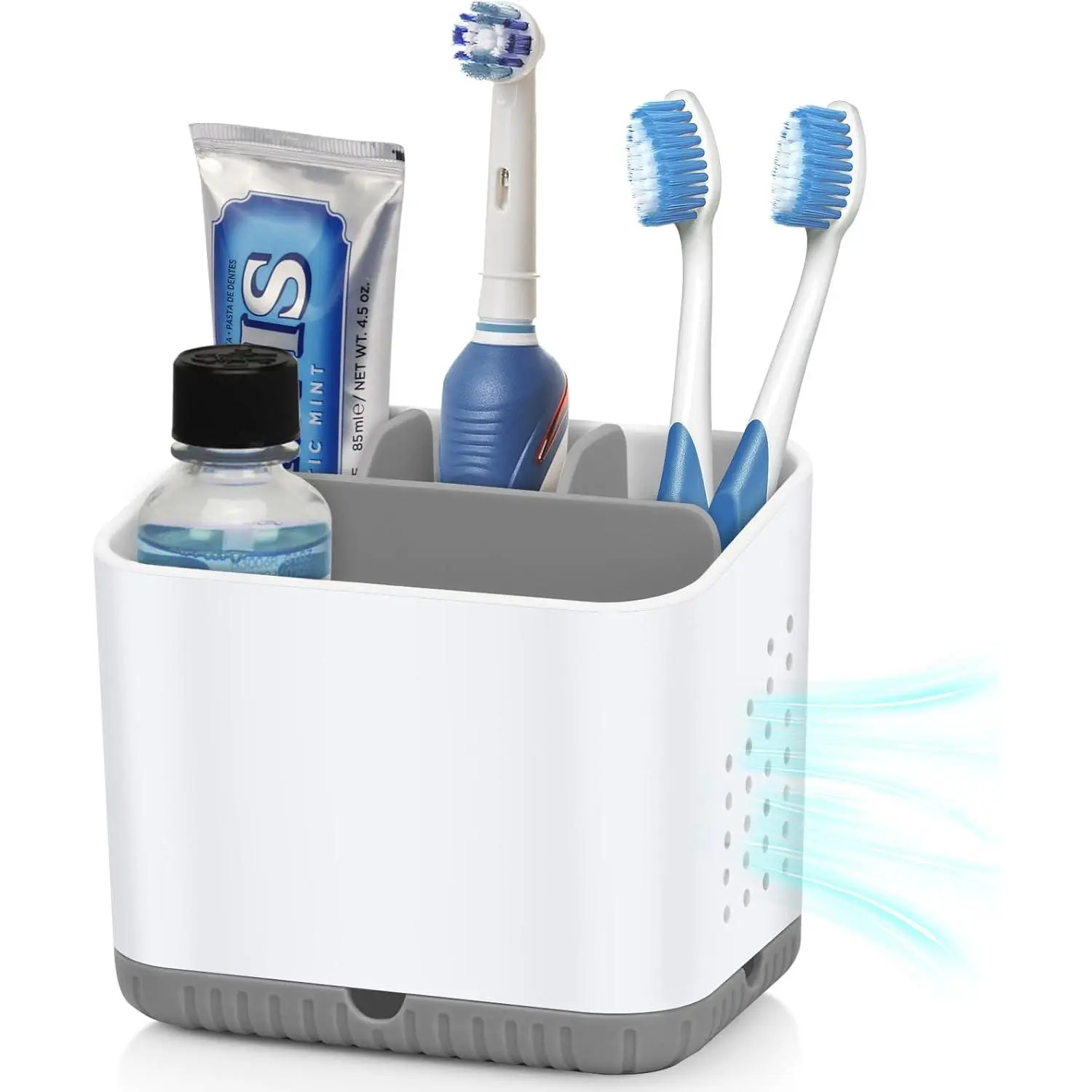 Toothbrush Holders for Bathrooms, Kids Electric Toothbrush and Toothpaste Holder, 4 Slots Tooth Brushing Holder for Bathroom Countertop Organizer and Storage, Bathroom Accessories (Grey)