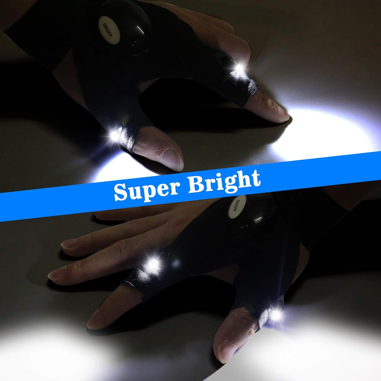 LED Half Finger Glove Outdoor Waterproof Night Fishing Bait Cycling Running Flashlight Durable Fingerless Gloves