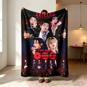Arirang Cam-Army Flannel Blanket, Large Size, Soft and Lightweight, Suitable for All Seasons, Perfect for Bed, Sofa, Office, Camping, Travel, Kids Blanket Adult Blanket for Kids & Adults, Kpop Music Fan Gift, couch cover for sofa, bed accessories blankets