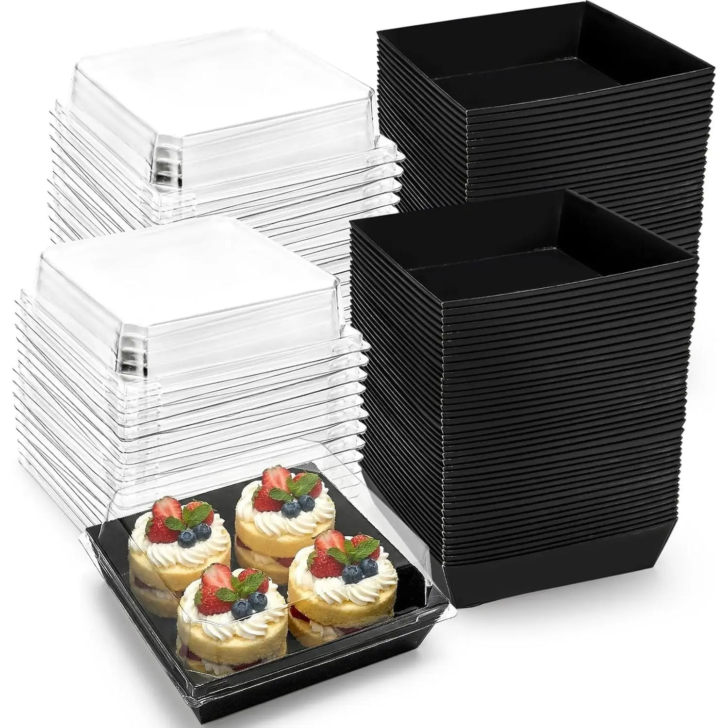 100 count Black Paper Charcuterie Boxes with Clear , 5.4"×5"×2.4" Cardboard Dessert  Containers, Disposable Square Sandwich Box for Bakery, Donuts, Cookies, Strawberry, Salad