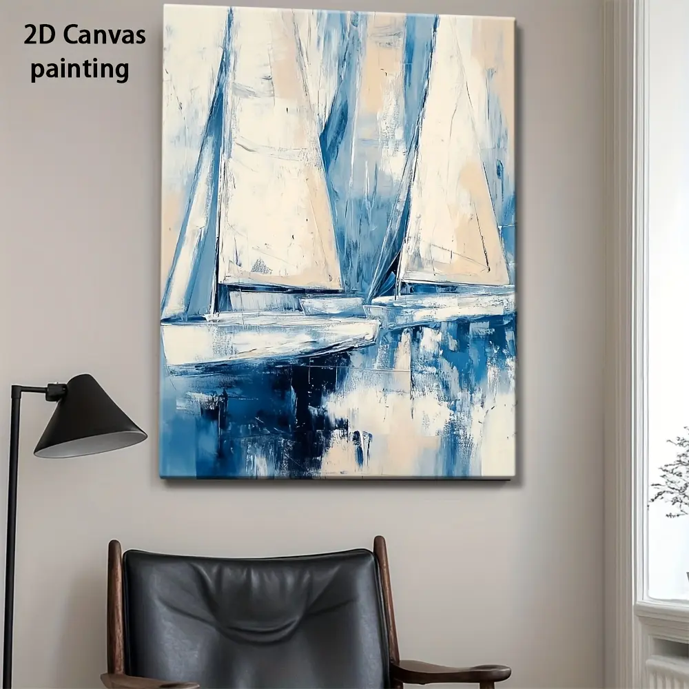 2D flat painting, 2D flat painting, framed canvas artwork, abstract sailboat design, suitable for various home environments such as bedrooms, schools, kitchens, and living rooms. This wall art is perfect for family gatherings and parties