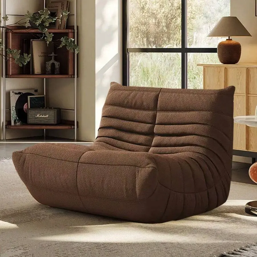 Light Luxury Minimalism Armless Floor Lounge Chair Sofa, Bean Bag Fireplace Chair, Durable And Comfortable Floor Lounge Chair, Plush Teddy Fleece Memory Foam Compressed Foam Self-Expanding Ergonomic Chair