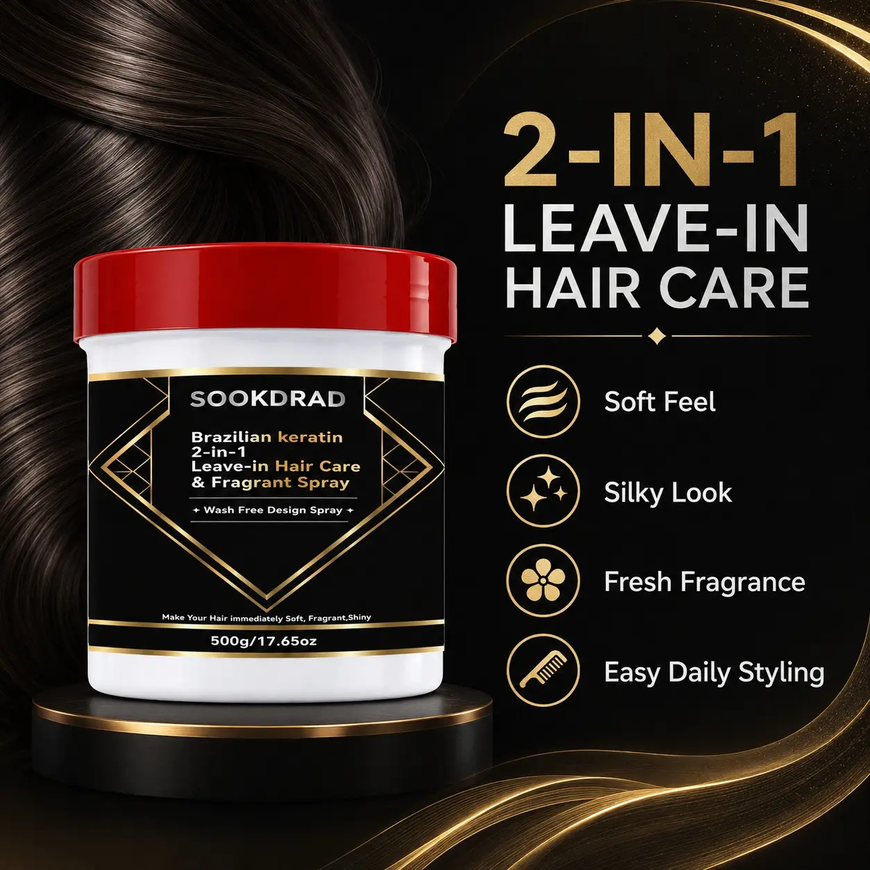 Brazilian Keratin 2-in-1 Leave-In Hair Care Spray, Wash Free, for Soft Hair, Shiny Hair, Fragrant Hair, 500g