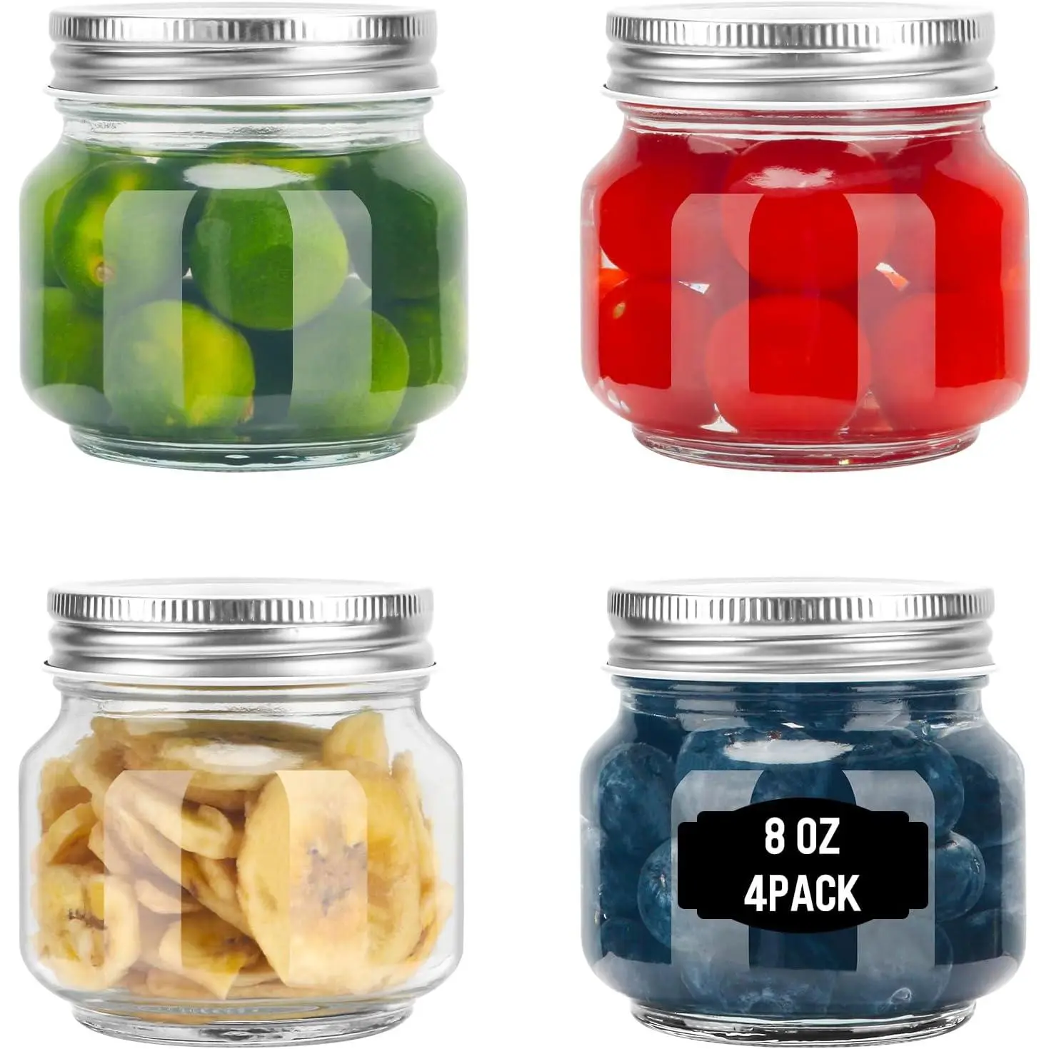 8oz Mason Jars with , 4 Pack Small Regular Mouth Glass Canning Jars | for  Storage, Overnight Oats, Dry , Snacks, Candies, DIY Projects, -safe Glass Jars, Feels Thick Seal&sturdy