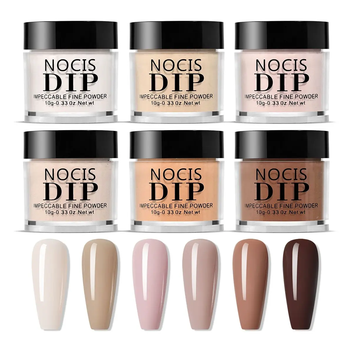 Nocis 6 Color Nail Dip Powder Kit, Classic Neutral Shades, 10g Per Jar, Home Use, Ivory, Camel, Mocha, Coffee Tone