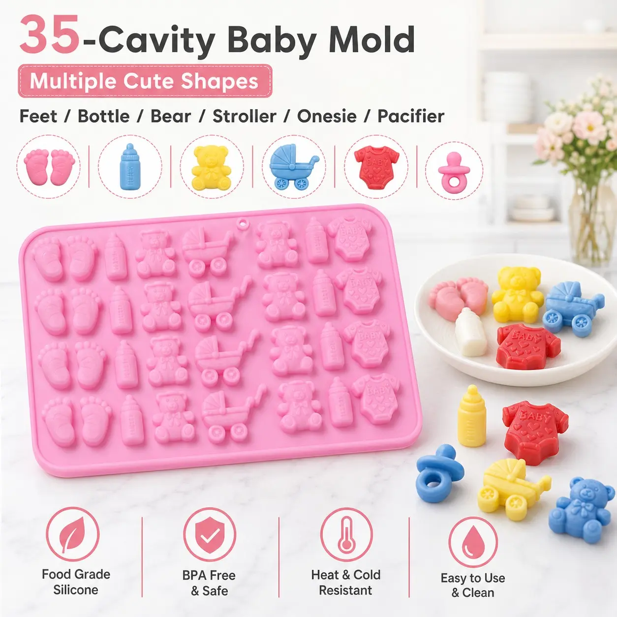 35-Cavity Baby Theme Shaped Chocolate Food Grade Silicone Mold, Suitable for DIY Cookies, Jelly Pudding, Jello Molds, Candy Molds, Cake Baking Decoration Molds, Pudding Mold, Cake Decoration - Easy to Demold And Clean, Chocolate Mold,candies,decorations