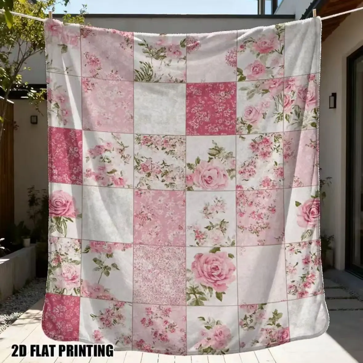 Floral Patchwork Blanket, All-Season Use, Decorative Blanket, Ideal for Naps, Travel, Camping, Sofa, Lounging, Movie Time, Reading Corner, Bedroom Decor