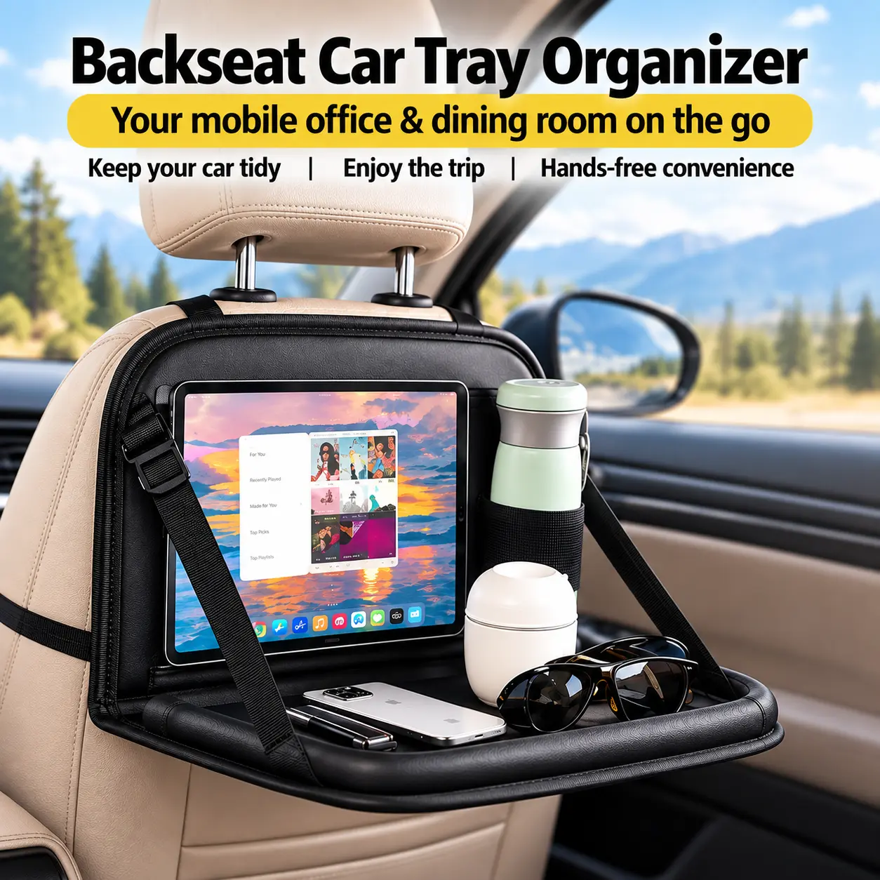 Car Seat Back Organizer with Foldable Table Tray - Oxford Fabric Portable Auto Accessory for Road Trips, Multifunctional Rear Storage Bag for Car Interior Stowing & Tidying, Auto Accessories