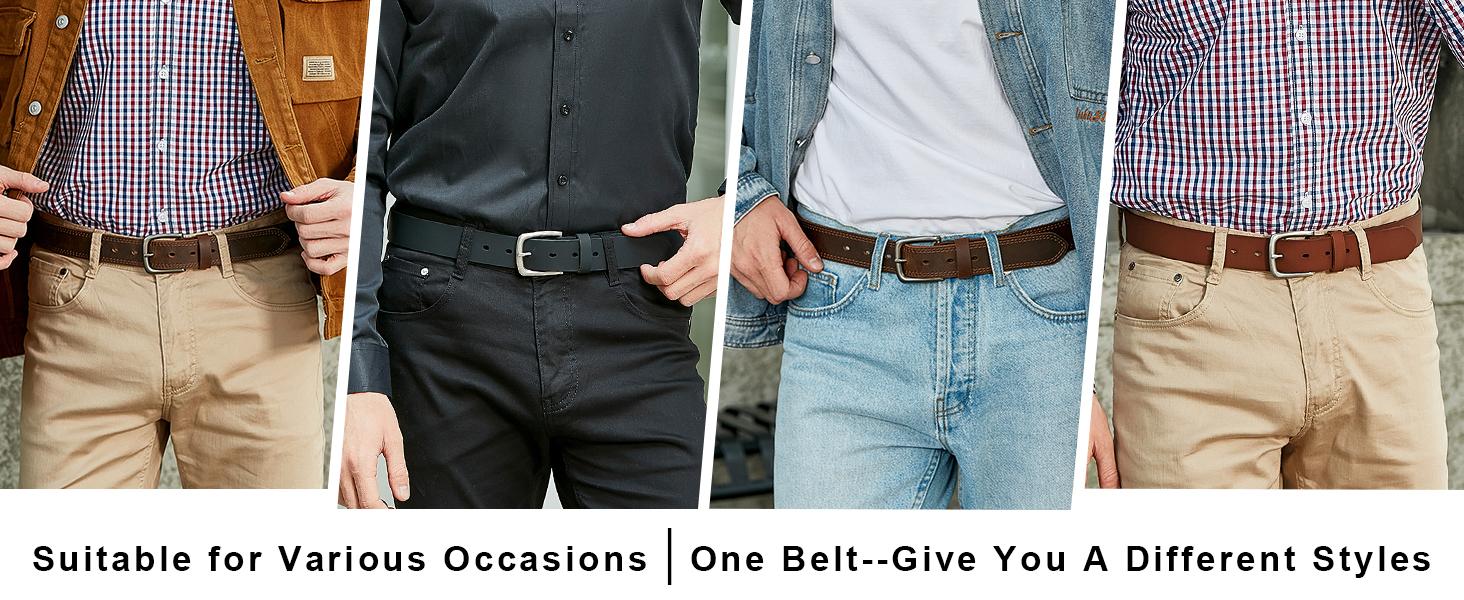 Men's Genuine Leather Casual Every Day Jeans Belts, Handmade Men Leather Belt with Gift Box