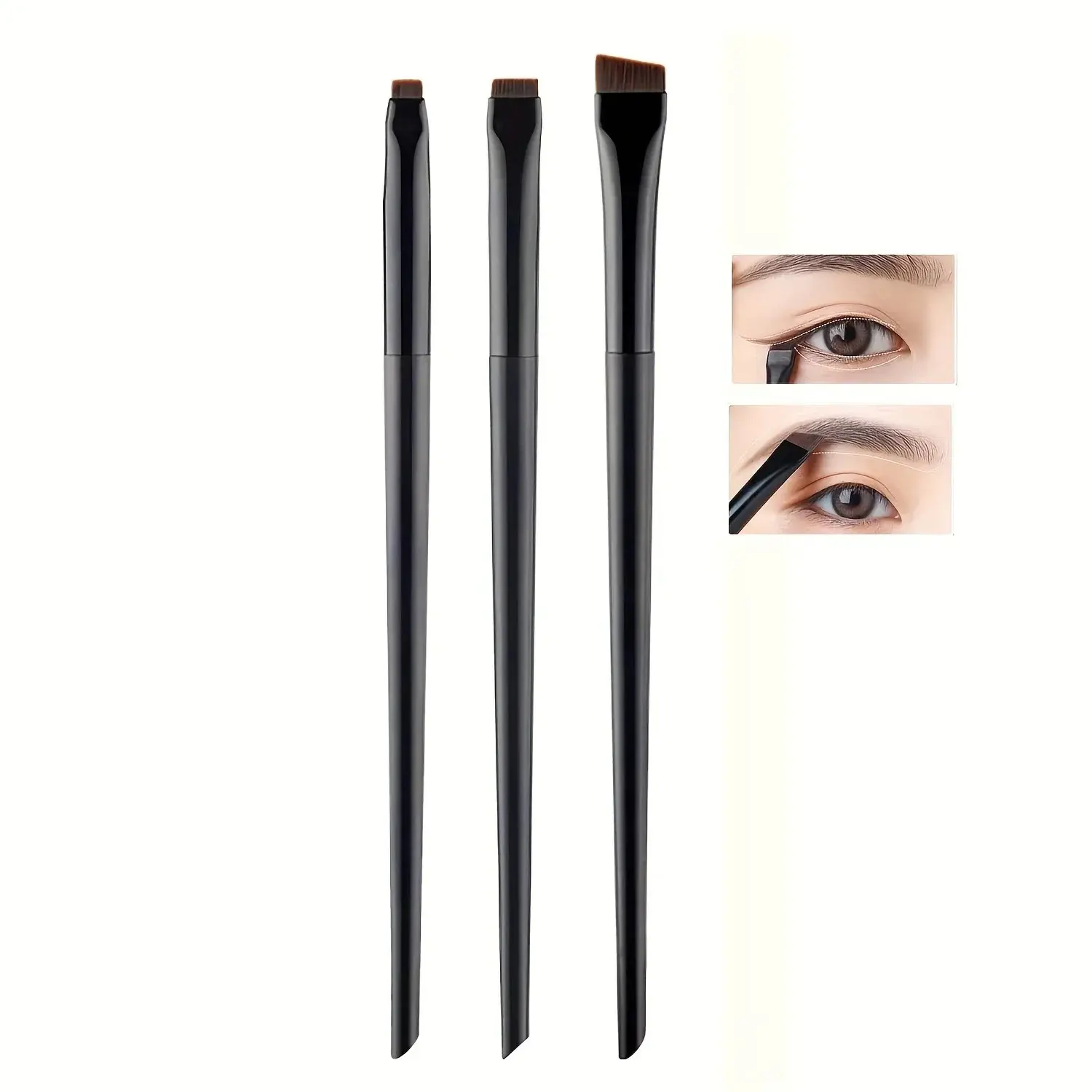 3-Piece Eyeliner Brush Set, Portable Flat Fine Liner Brushes, Brow Contour Makeup Tools, Cosmetics Beauty Grooming Essentials