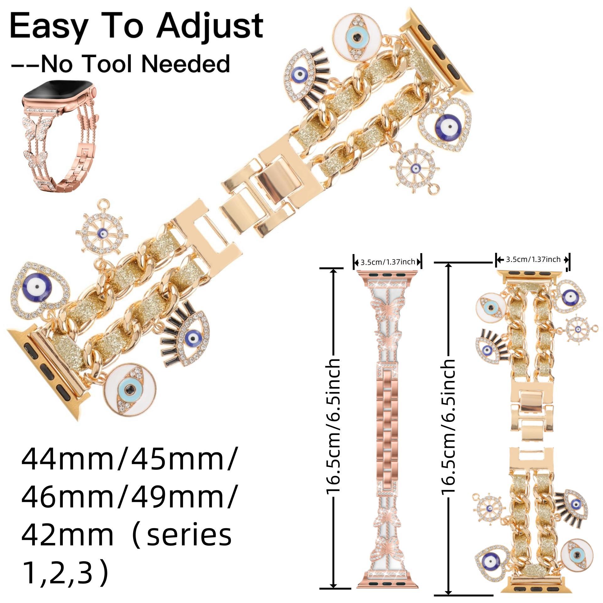 Smart Watch Bands, 2 Counts Stylish Watch Band with Unique Pendants, Replacement Watch Band for iWatch Series, Gift for Wife