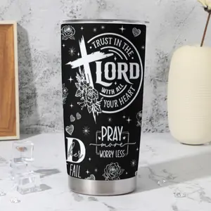 Trust In The Lord Christian Tumbler – Pray More Worry Less Faith Gift for Women, Inspirational Bible Verse Cup for Mom, Daughter, Sister and Prayer Warrior
