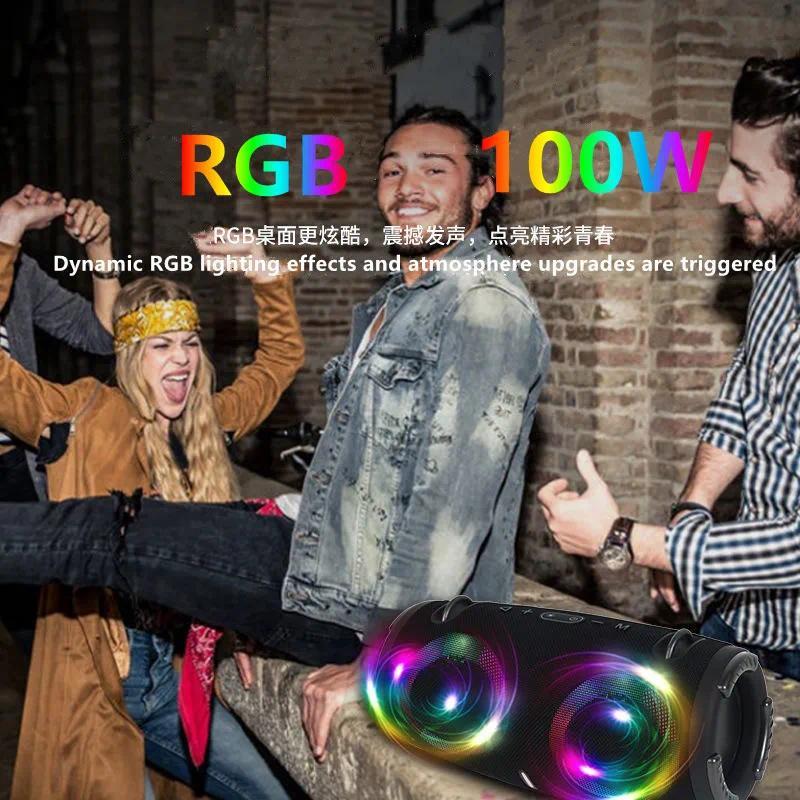 100W high power bluetooth speaker portable RGB colorful light waterproof wireless subwoofer 360 stereo surround TWS FM boombox   cool tech gadgets