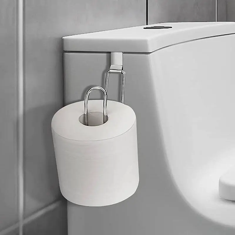 Stainless Steel Toilet Paper Holder, No Drill Bathroom Tissue Dispenser, Easy Install over Cabinet Door, Fits Mega Rolls, Bathroom Vanity Accessory, Modern Bathroom Accessory