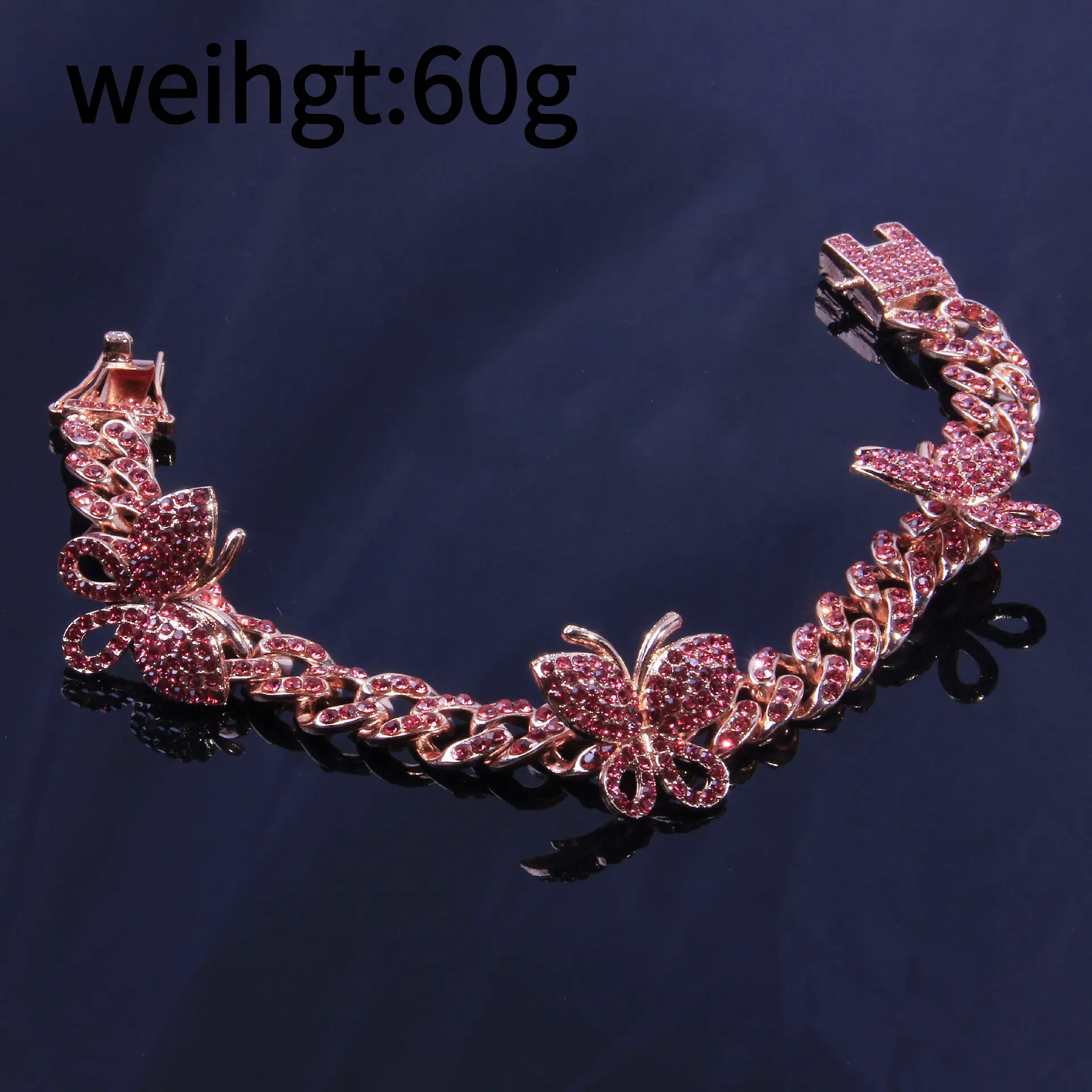 Hip-hop butterfly Cuban anklet with diamond elements, high-end women's trendy jewelry