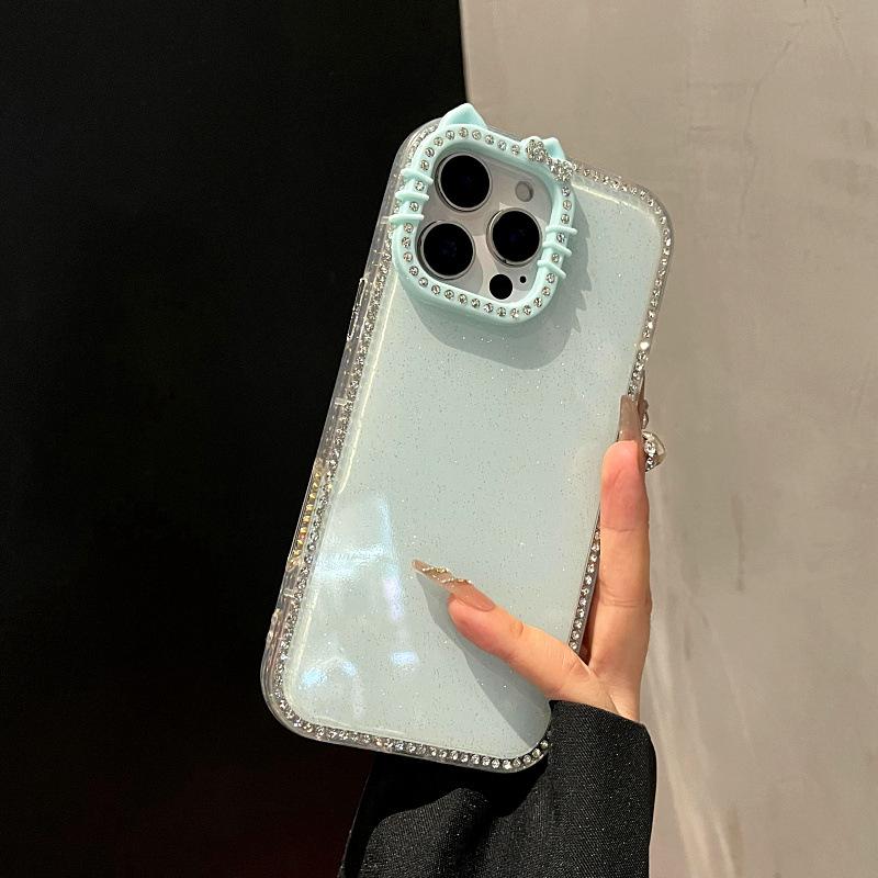 High-Value Double-Sided Diamond Cat Ear Phone Case Casing Accessories For iPhone 17, 16, 15, 14, 13, 12 Pro Max Plus with Glitter Protection #GLOBAL PICKS