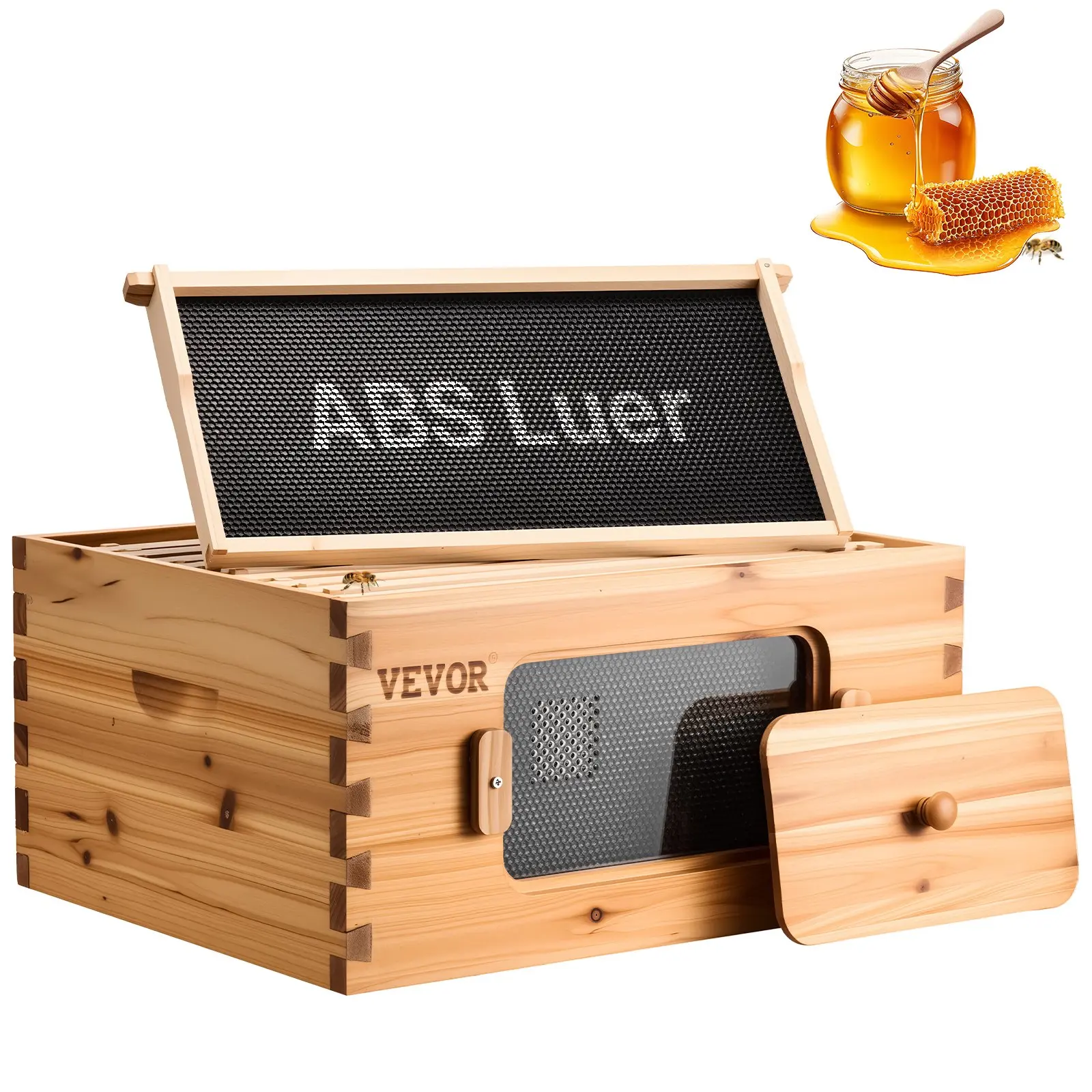 【Black Friday】VEVOR Langstroth Hive Deep Box Starter Beekeeping Kit, 100 Beeswax-Coated Fir Wood, 10 Frames & Foundations, Transparent Acrylic Observation Windows, Ventilation Design for Beginners, Beekeeping Kits