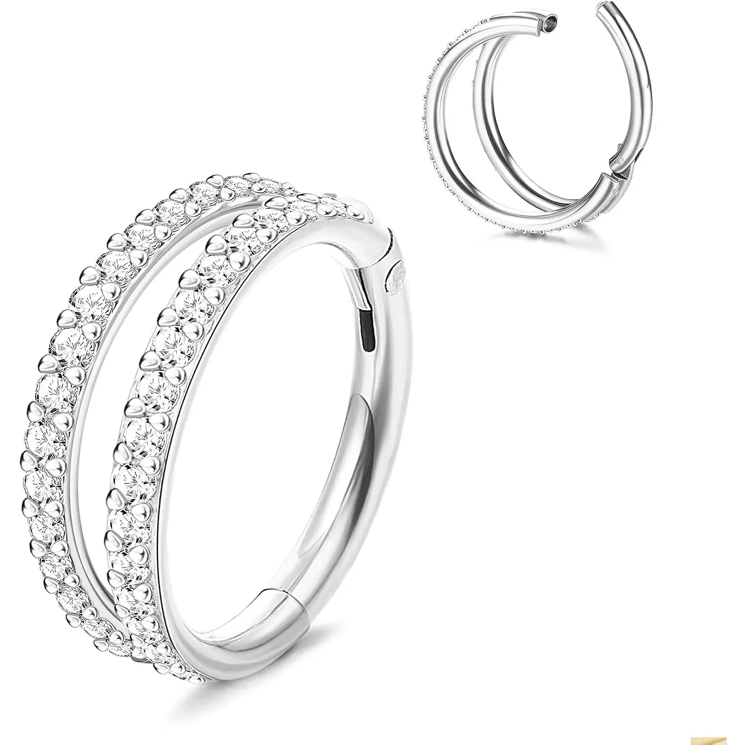 16G Double Open Stacked Septum Clicker Hoop Rings Unisex, 316L Surgical Steel Multi-Use Cartilage Piercing Jewelry For Daith Tragus Helix Rook Conch Nose Gift