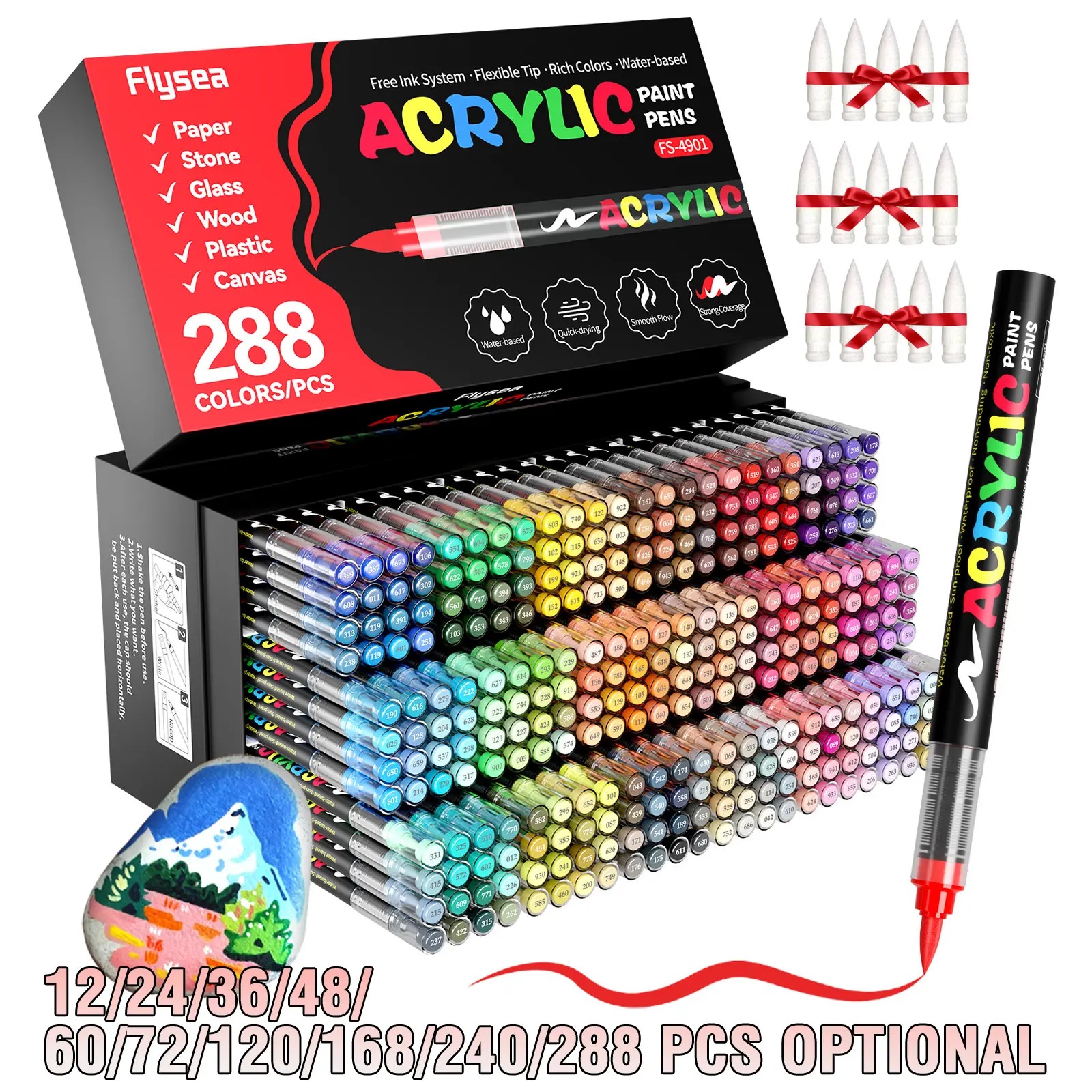 12-288 Color Liquid Core Soft Tip Acrylic Marker Set, Ideal for Rock Art, Scrapbooking, Handwriting, Canvas, Students, Office Use