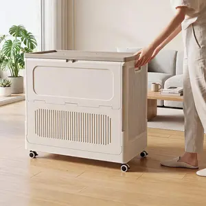 Extra Large Collapsible Laundry Basket with Lid and Wheels – 130L Plastic Laundry Hamper – Rolling Clothes Organiser for Bathroom, Dorm, Nursery – Space Saving Foldable Bin – 18"X14"X28"